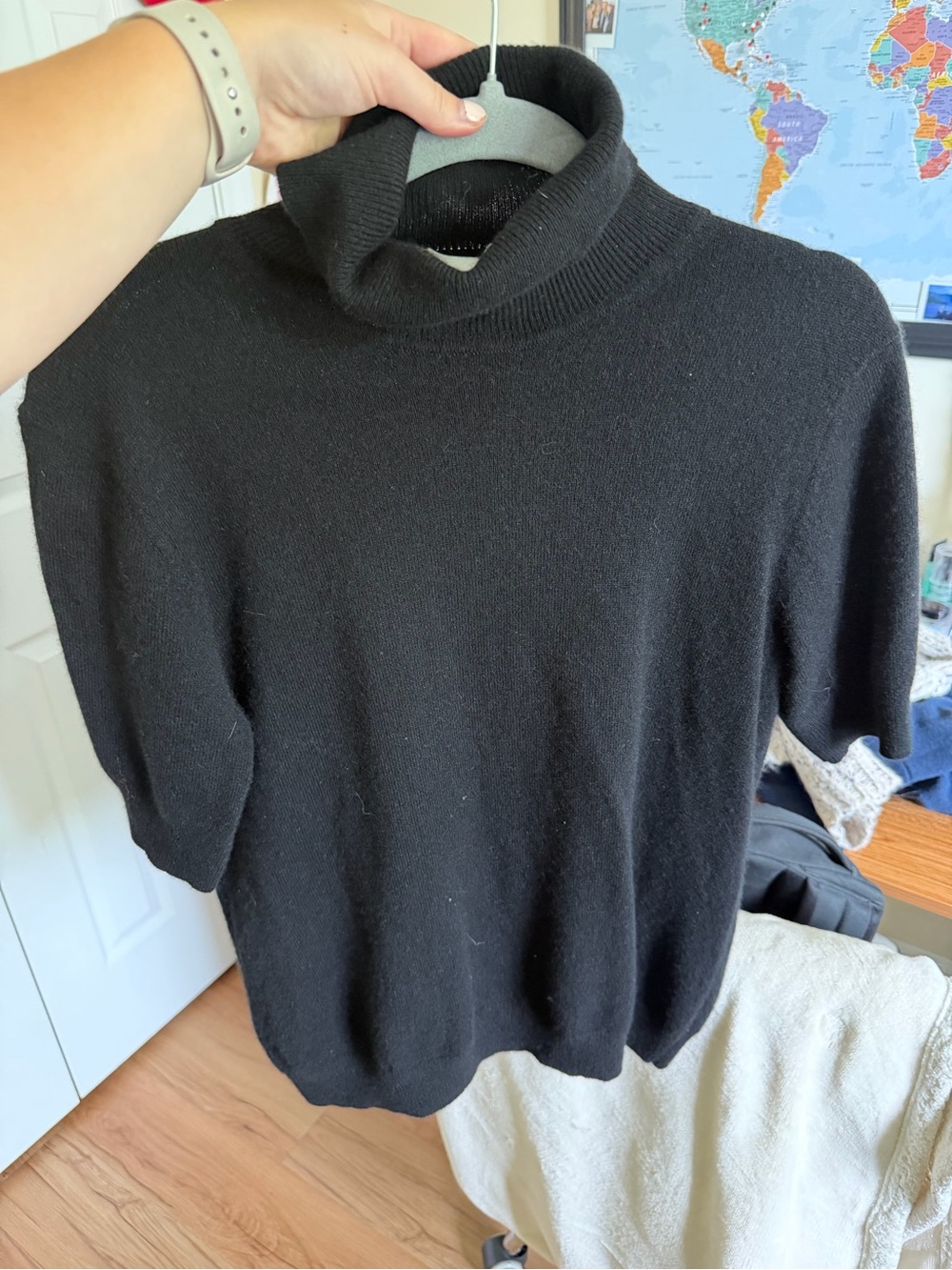 Neiman Marcus Black Short-Sleeve Turtleneck Sweater